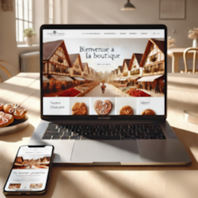 Laptop und Smartphone mit französisch lokalisierter Website – Beispiel für professionelle Übersetzung und kulturell angepasste Inhalte.