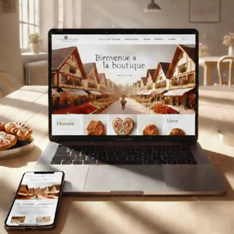 Laptop und Smartphone mit französisch lokalisierter Website – Beispiel für professionelle Übersetzung und kulturell angepasste Inhalte.